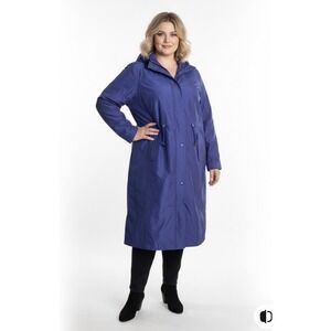 Vintage LL Bean Duster Coat  Womens 2X Plus Navy Hooded Lined Rain‎ Jacket Long